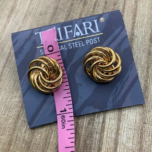 Trifari Gold Tone Swirl Knot Steel Post Earrings - Picture 7 of 7